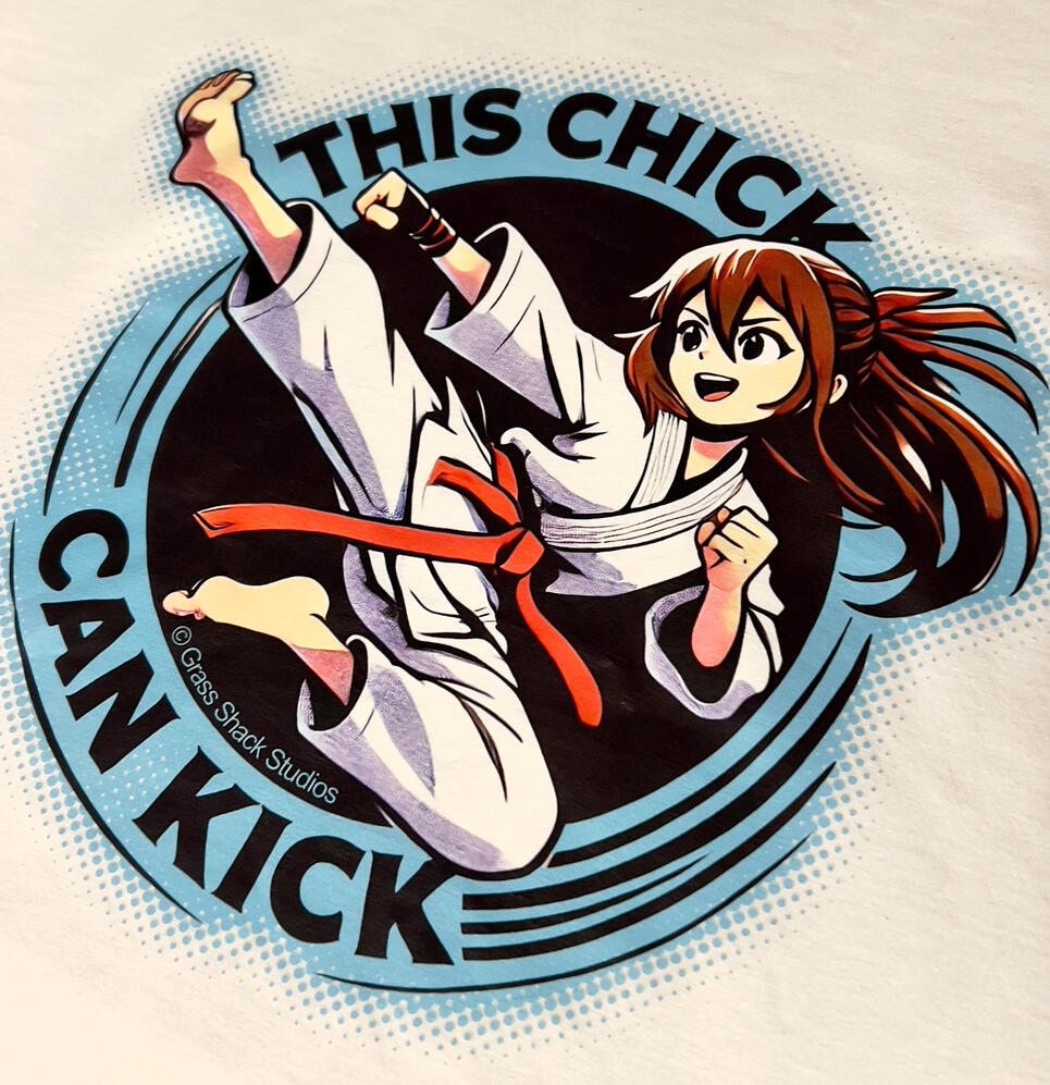 DTF done right. Custom martial arts tee for a future champ - designed and printed at Grass Shack Studios.